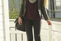 Pretty Winter Outfits Ideas Black Leather Jacket09