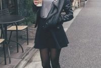 Pretty Winter Outfits Ideas Black Leather Jacket12