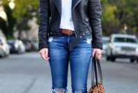 Pretty Winter Outfits Ideas Black Leather Jacket14