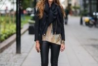 Pretty Winter Outfits Ideas Black Leather Jacket23
