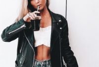 Pretty Winter Outfits Ideas Black Leather Jacket25