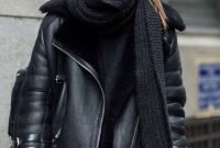Pretty Winter Outfits Ideas Black Leather Jacket33